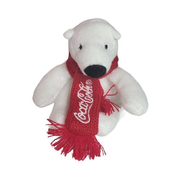 Coca Cola Plush 4.5” White Polar Bear Red Scarf Holiday - Picture 8 of 8